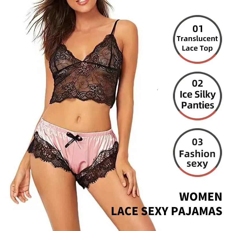 Conjunto Sensual de Pijama em Renda para Mulheres - Elegância e Conforto para Noites Inesquecíveis!