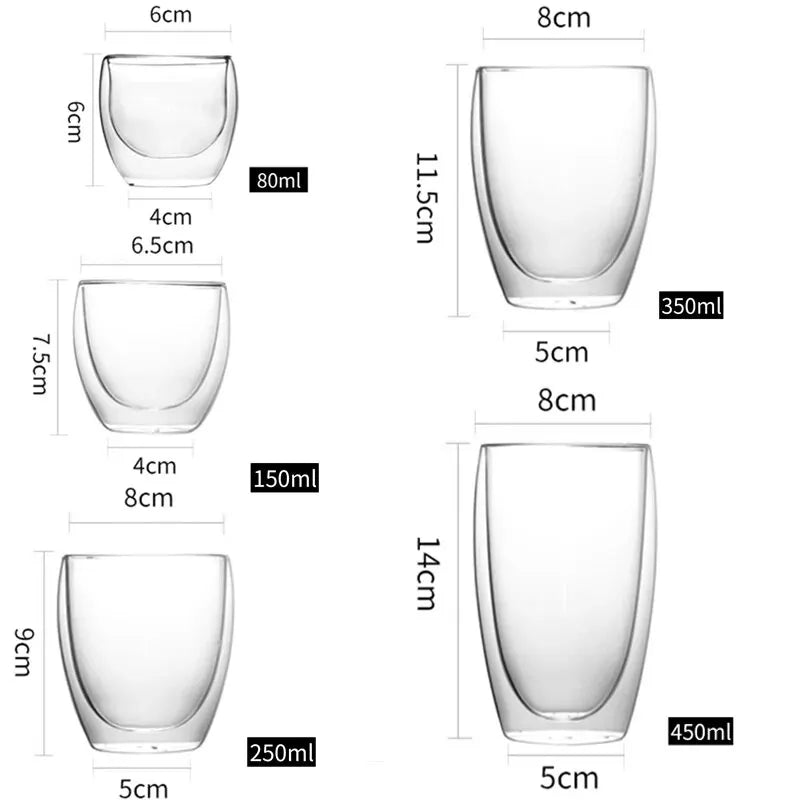 Conjunto de 6 Canecas de Vidro Duplo Transparente com Isolamento Térmico - Perfeito para Café, Chá, Leite e Mais!