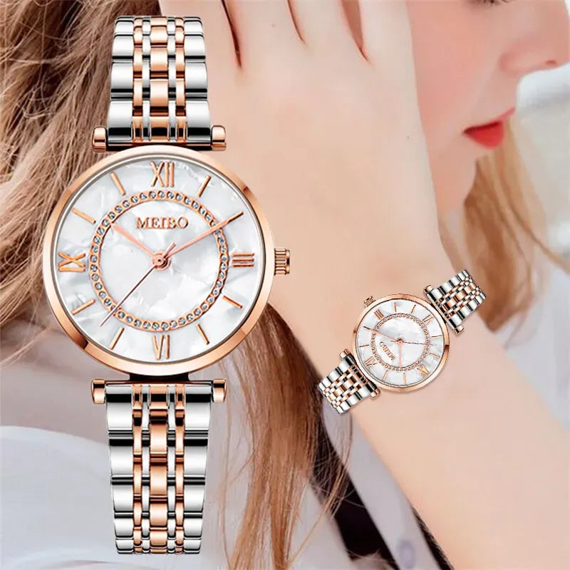 Relógio Feminino de Luxo com Bracelete de Cristal - Elegância e Estilo!